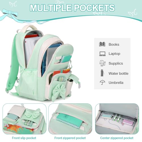 DIGOBAY Backpack for Girls, 3PCS Girls Backpack for School with Lunch Bag Pencil Case, Cute Kids Teens Bookbag for Kindergarten Elementary Preschool Middle School (Green) - color: Green