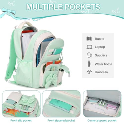 DIGOBAY Backpack for Girls, 3PCS Girls Backpack for School with Lunch Bag Pencil Case, Cute Kids Teens Bookbag for Kindergarten Elementary Preschool Middle School (Green) - color: Green