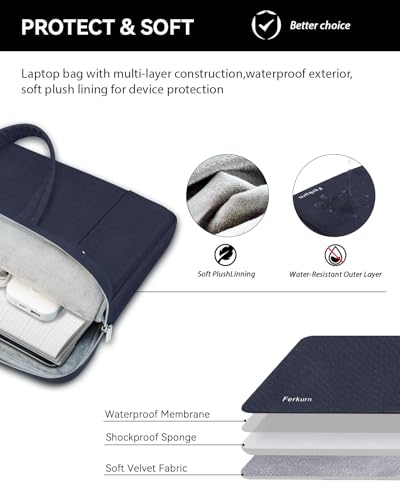 Ferkurn Laptop Case Bag Women Men Computer Sleeve with Shoulder Compatible with HP/Inspiron/Thinkpad/Vivobook/MSI/Surface, 17.3 inch, Blue - color: Navy Blue, size: 17.3 inch