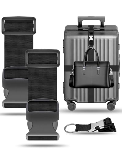 BILIONE 3Pcs Luggage Straps Set - 2 Suitcase Straps 70'' Long and 1 Add A Bag Strap, Adjustable Luggage Identifiers Nylon Travel Belt - color: Black