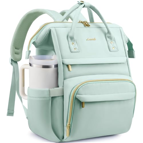 LOVEVOOK Laptop Backpack for Women Men with Large Cup Holder,15.6inch Waterproof Computer Laptop Bag TSA Approved Travel Backpack,Professional Work College Nurse Teacher Backpack Gift Purse,Mint Green - color: Mint Green, size: 15.6-Cup
