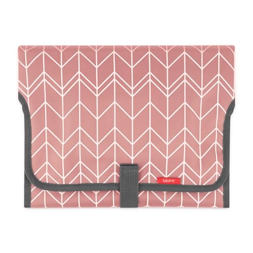 Babebay Waterproof Portable Diaper Changing Pad, Foldable Travel Changing Mat for Baby Girl Boy, Lightweight Travel Changing Station, Boho Geometric Pattern - color: Pink Wave Print