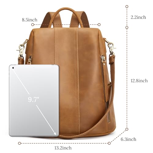 S-ZONE Leather Backpack Purses for Women Antitheft Rucksack Shoulder Bag Medium - color: 3-light Brown