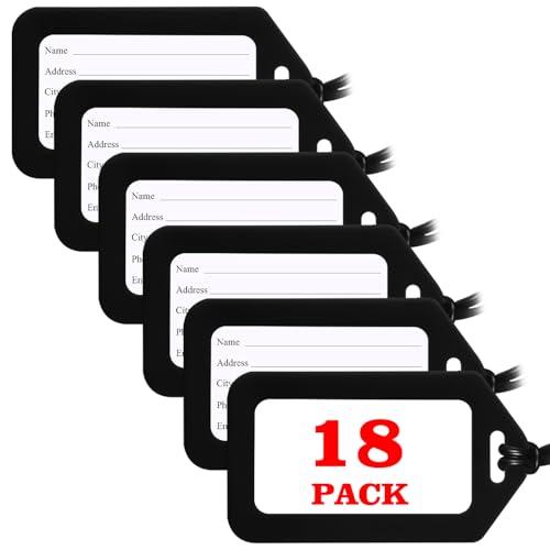 18 Pack Luggage Tag Bright Luggage Tags for Suitcases Bag Tags Name Tags for Kids Travel Accessories Must Haves by Sodsay (Black) - color: Black