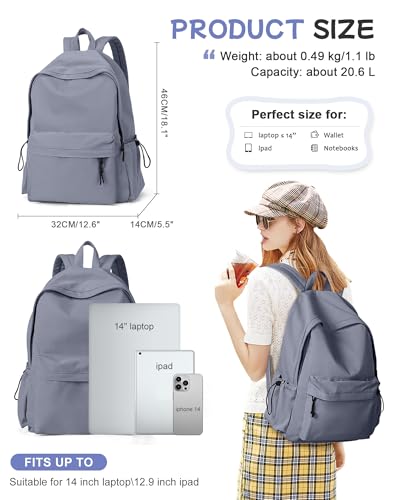 SEAFEW Blue Classic Basic Backpack for Women, Waterproof High School Bookbag, Lightweight Casual Travel Daypack, College Backpack Men, Middle School Bag for Girls Boys - color: Dark Blue Classic