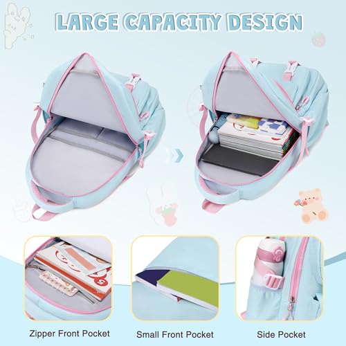 DIGOBAY 3PCS Girls Backpack for School, Large Kids Backpack for Girls with Lunch Box Pencil Case Set for Teen Girl Elementary Primary Middle High College School Bookbag with Cute Pins Aquamarine-Pink - color: Aquamarine-pink