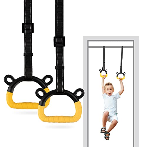 EXQ Home Kids Gymnastic Rings Pull up Rings for Chlidren Exercise,Indoor Gym Ring,Kids Gymnastics Rings with Adjustable Straps,Load Bearing 220lb(NO Bar) - color: Yellow-1