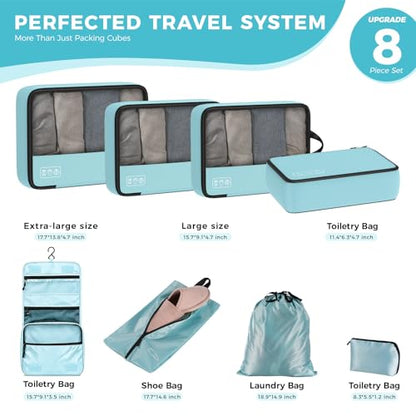 Compression Packing Cubes Set, Versatile 8pc Travel Essential Packing System- Lightweight Travel Organizers for Family & Business Travel, Space Save for Backpack, Duffel & Suitcase- Blue - color: Blue--8 Set