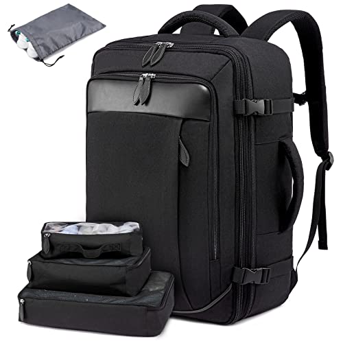 LOVEVOOK Carry on Backpack, 45L Travel Backpack for Women Men Airline Approved, Expandable Large Suitcase Backpacks With 4 Packing Cubes, Aer Travel Pack 3, Water Resistant Weekender Bag - color: Black, size: X-Large