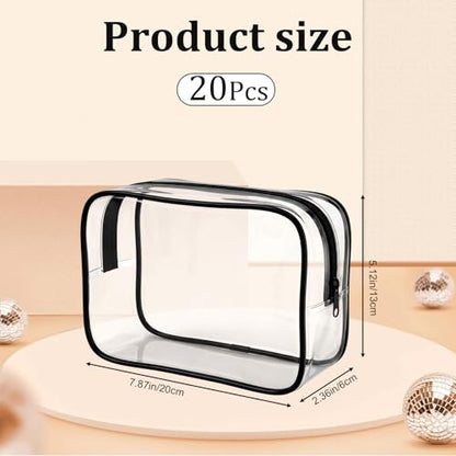 20 Packs Clear Makeup Bag, Bulk Makeup Bags Waterproof PVC Toiletry Bag with Zipper for Travel, Cosmetic Bags for Women Men, Clear Cosmetic Pouch Organizer Case (Black) - color: 20 black