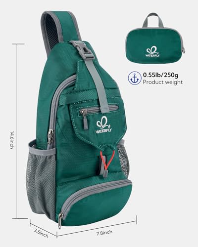 WATERFLY Packable Small Crossbody Sling Backpack Shoulder Chest Bag Daypack for Hiking Traveling - color: Turquoise