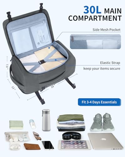 ECOHUB 30L Travel Backpack, Flight Approved Bag for Men & Women, Fits 17.3" Laptop, Weekend Daypack for Work, College & Trips, Grey - color: Grey