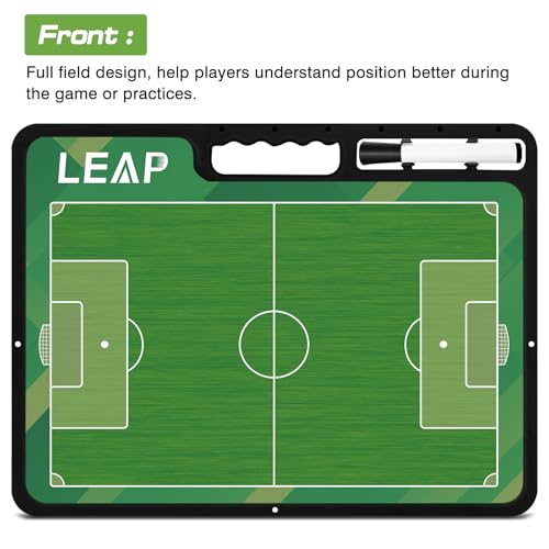 LEAP Coach Board Premium Tactical Clipboard Two Sides with Full & Half Court Dry Erase Marker Board for Basketball, Baseball, Soccer, Football, Hockey - color: Hand Held-Soccer Board