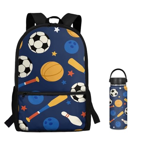 ZOUTAIRONG Bookbag for School Insulated Thermos for Hot & Cold Drinks, Baseball Bat Soccer Design Lightweight Cute Backpack with Side Pockets for Small Water Bottle - color: Baseball Bat Soccer