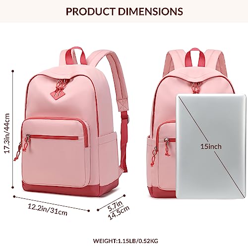 Lohol Classic Backpack for Girls Teens, Lightweight Bookbag for School Travel College (Pink/Red) - color: Pink/Red