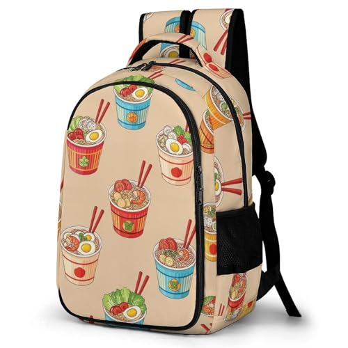 Sturdy Laptop Backpack Noodle Ramen, Anti Theft Water Resistant Travel Business Bag with Water Bottle Pockets Gifts for Men Women - color: Pattern (355)