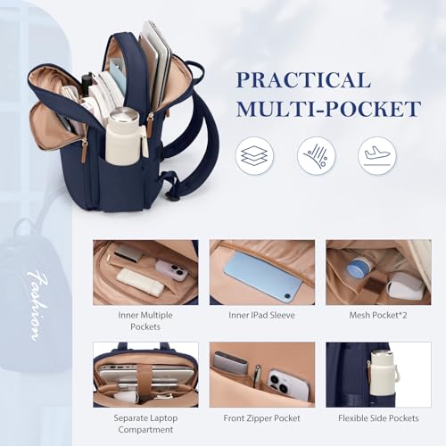 Travel Backpack for Women Personal Carry On Bag Business Weekender Hiking Multilayer Laptop Bag,16 Inch,Navy blue - color: Upgrade-navy Blue, size: 16 Inch