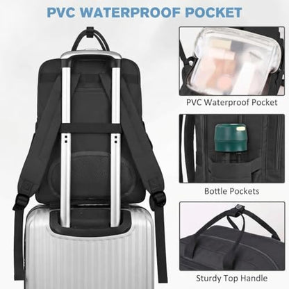 Mancro Travel Backpack for Women with TSA Laptop Compartment, 15.6 Inch Laptop Backpack with Dry-Wet Pocket, Fashion Casual Travel Computer Backpack for Women, Black - color: Black