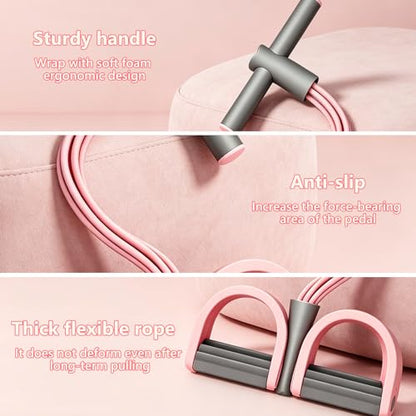 Pedal Resistance Band with Handle,4/6/8 Resistance Levels Elastic Pull Rope, Portable Fitness Bands for Leg Butt Training, Home Gym, Yoga, Pilates - size: 6 Levels（Pink ）