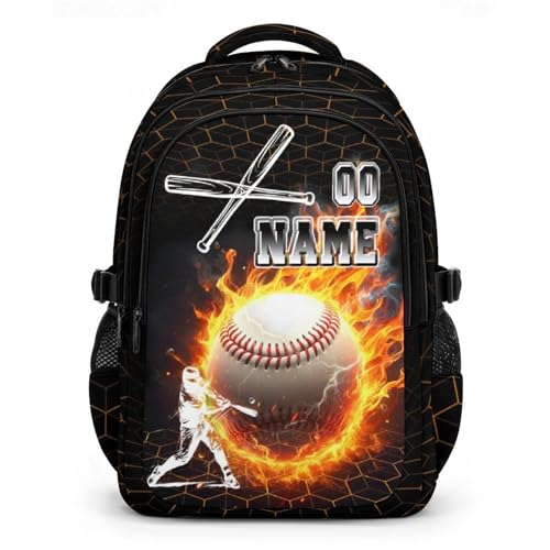 Mercuryelf Custom Boys Backpack – Baseball Sports Bookbag for Kids Teens Adults, Large Capacity Lightweight Schoolbag for Kindergarten Middle/High School with Number - color: Multicolor