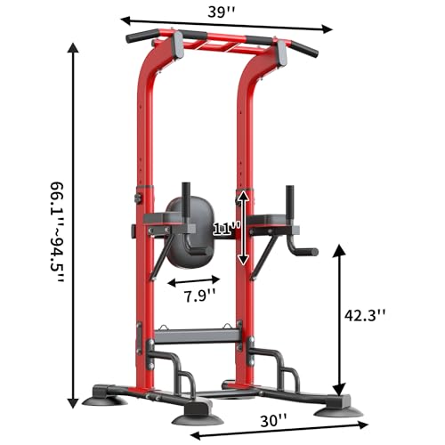 SogesHome Pull Up Bar and Dip Station, Heavy Duty 330LB Capacity Adjustable Home Gym Equipment for Strength Training, Multifunctional Push Up Bars for Arms, Back, Chest, Shoulders & Core Workout, Red