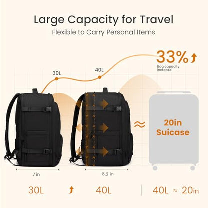 LOVEVOOK Travel Carry on Backpack for Men Women,Expandable 40L Extra Large Travel Laptop Backpack,Water Resistant Durable TSA Airline Approved Business College Carry on Bag Fit 17 Inch Computer,3 Pcs - color: Black-3pcs, size: 40L-3Pcs