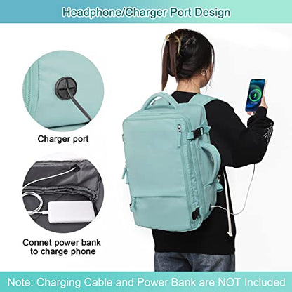 Sinaliy Large Travel Backpack for Women, 40L Carry On Backpack, 17 Inch Laptop Waterproof Backpack, College Bookbag, Backpack for Women, as Person Item Flight Approved - color: Green