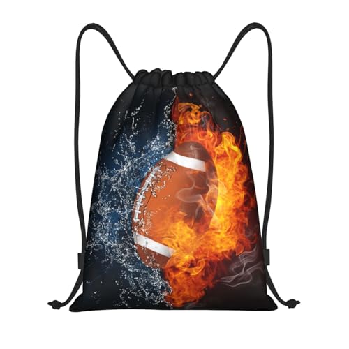 Football Drawstring Backpack Sports Backpack Bag for Kids Teens Adults Boys Girls Women Men, Sport Gym Swim Travel Work Hiking Daypack Bag with Water and Fire Pattern Printed, Small - color: Football, size: S - 14"x16.9"