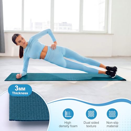 3 mm Thick Yoga Mat Bulk, Non Slip Exercise Workout Fitness Pad for Women Men, Gym Home Yoga Pilates, Easy to Clean, Sturdy PVC - color: Ocean Blue
