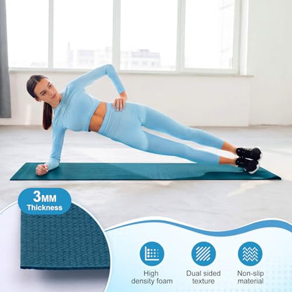 3 mm Thick Yoga Mat Bulk, Non Slip Exercise Workout Fitness Pad for Women Men, Gym Home Yoga Pilates, Easy to Clean, Sturdy PVC - color: Ocean Blue