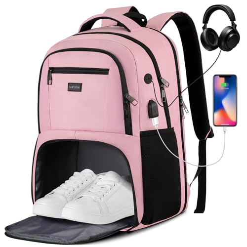 YAMTION 17,3 Inch Gym Backpack for Women with Shoe Compartment,Bookbag for Teens Girls for Workout Commuter College with USB Port Bag Pack for Athletic Crossfit Sports Wrestling - color: Pink
