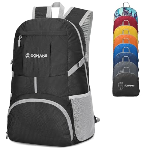 ZOMAKE Lightweight Packable Backpack 35L, Light Foldable Backpacks Water Resistant Collapsible Hiking Bag, Compact Folding Day Pack for Travel Camping(Black) - color: Black