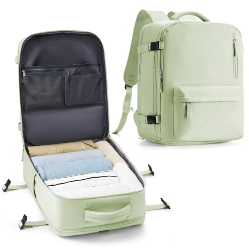 VECAVE 18x14x8 TSA-Approved Personal Item Backpack – Under Seat Carry-On Travel Bag for Women, Fits 15.6" Laptop, with Water Bottle & Shoe Pouch, Airline Travel Backpack Flight approved Green. - color: H8-green, size: Large