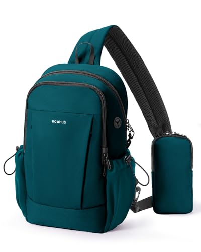 ECOHUB Anti-Theft Crossbody Bag Men Women, RFID Blocking Lightweight Sling Backpack Eco-Friendly with 9 Pockets Sturdy SBS Zippers Water Resistant for Travel Work Hiking Outdoor, Turquoise - color: Turquoise