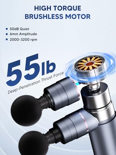 arboleaf Massage Gun Deep Tissue with Double Heads, Full-Metal Electric Portable Handheld Massager for Back, Shoulder, Sore Muscles, Pain Relief, 5 Modes, Seamless Speed Control - color: Darkgray