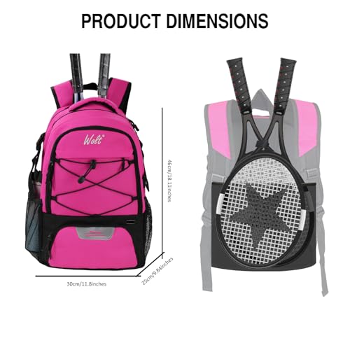 WOLT Tennis Bag - Large Tennis Racket Backpack for Men & Women - Ventilated Shoe Compartment - Holds 2 Rackets - color: Pink