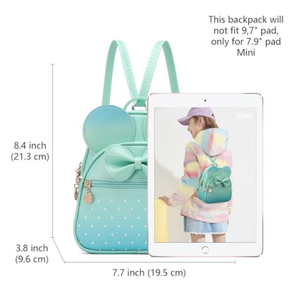 KL928 Girls Mini Backpack Bowknot Polka Dot Cute Small Daypacks Convertible Shoulder Bag Purse for Women - color: Green#light Blue