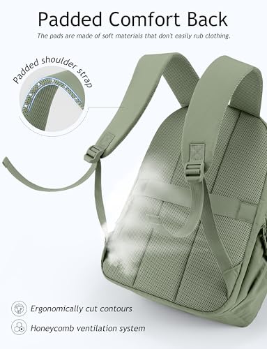Uselike Travel Backpack for Women, 15.6 Inch Laptop Backpack, Quilted College Bookbag, Cute Work Backpacks, Water Resistant - color: Sage Green