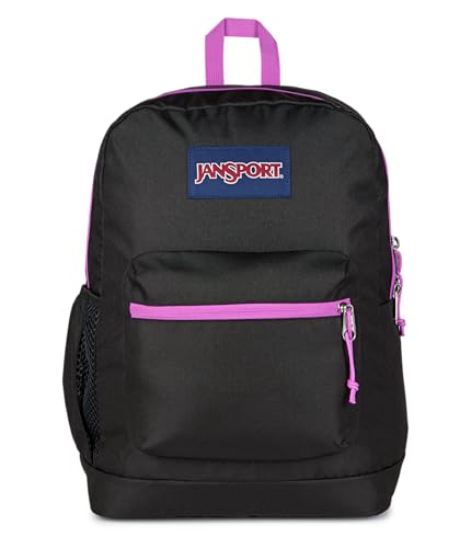 JanSport Cross Town Plus Backpack - Large Main Compartment, Side Water Bottle Pocket, 15-Inch Padded Laptop Sleeve - Color Blocked - Black - color: Color Blocked Black/Digital Fuchsia/D