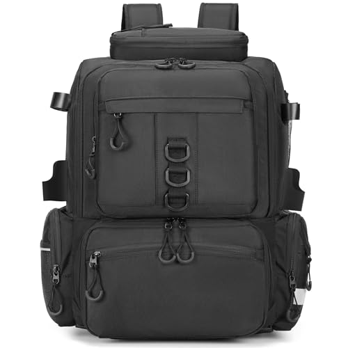 Rabjen Fishing Tackle Backpack, 45L Storage Waterproof Travel Bag Store Fishing Gear with Insulated Top Pocket - color: Black, style: Standard Size 4 Tackle Boxes Not Included 900d Nylon