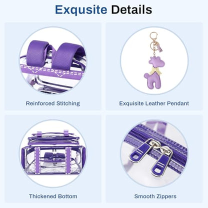 Sisipoet Clear Backpack for School, PVC Clear Bookbag Heavy Duty Transparent Backpack for Stadium Events See Through Bag - color: Dark Purple