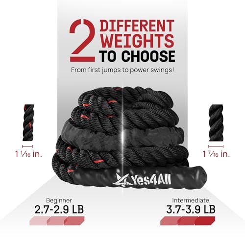 Yes4All Weighted Jump Rope, 2.8LB Heavy Skipping Rope with Anti-Slip Double Layer Handle & Protective Sleeve for Fitness, Cardio, Muscle Training - Carry Bag Included - size: 2.8 lbs