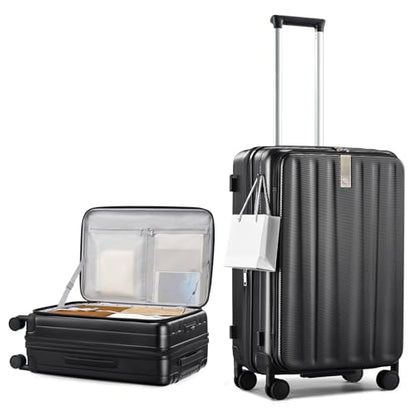 Hanke 24 Inch Expandable Luggage Top Opening Checked Bag Luggage Hard Shell Suitcases with Wheels Lightweight Travel Luggage Medium Suitcase with Lock for Woman Men-Jet Black - color: Jet Black, size: 24 Inch Expandable