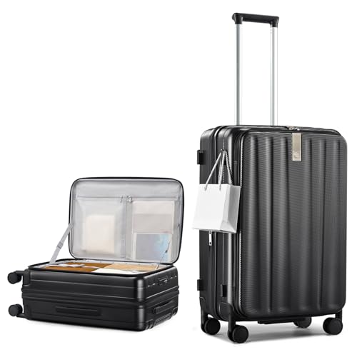 Hanke 24 Inch Expandable Luggage Top Opening Checked Bag Luggage Hard Shell Suitcases with Wheels Lightweight Travel Luggage Medium Suitcase with Lock for Woman Men-Jet Black - color: Jet Black, size: 24 Inch Expandable