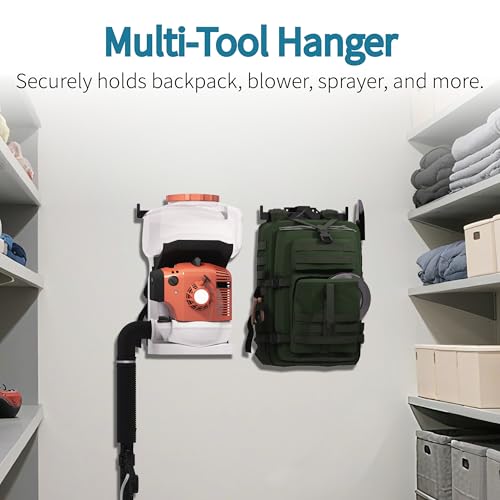 Backpack Blower Rack , Heavy Duty Steel Wall Mount for Secure Leaf Blower Storage , Garage Wall Organizer Holds Backpack Sprayer, Garden Tool Storage