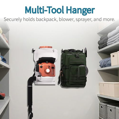 Backpack Blower Rack , Heavy Duty Steel Wall Mount for Secure Leaf Blower Storage , Garage Wall Organizer Holds Backpack Sprayer, Garden Tool Storage