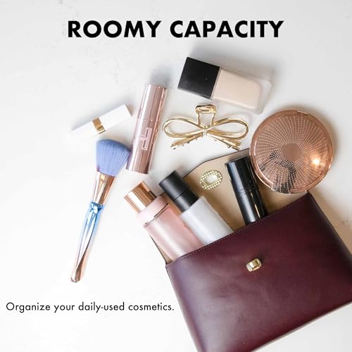 Cosmetic Bag Travel Makeup Pouch Travel Organizer, Zipper Pouch Bags for Women Vegan Leather (No Text, Red) - color: Red