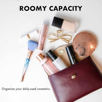 Cosmetic Bag Travel Makeup Pouch Travel Organizer, Zipper Pouch Bags for Women Vegan Leather (No Text, Red) - color: Red