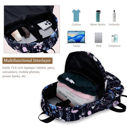 Women's Water-resistant Daypack Backpack, 15.6 Inch Laptop Compartment & Anti-Theft Pocket, Adjustable Padded Straps for Commuting, Travel, Work, College, Dreamy Flower - color: Dreamy Flower