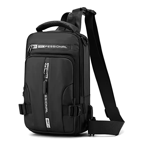 Leather Sling Bag Crossbody Backpack for Men Women Travel Outdoor Camping - color: #29black(nylon)